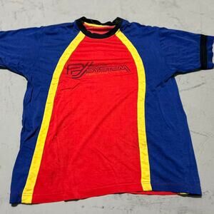 **Vintage Pepe Jeans London Super System Faded T-Shirt - Red, Blue, and Yellow**